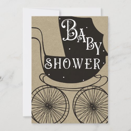 Old Fashion Vintage Pram Carriage Baby Shower  Invitation