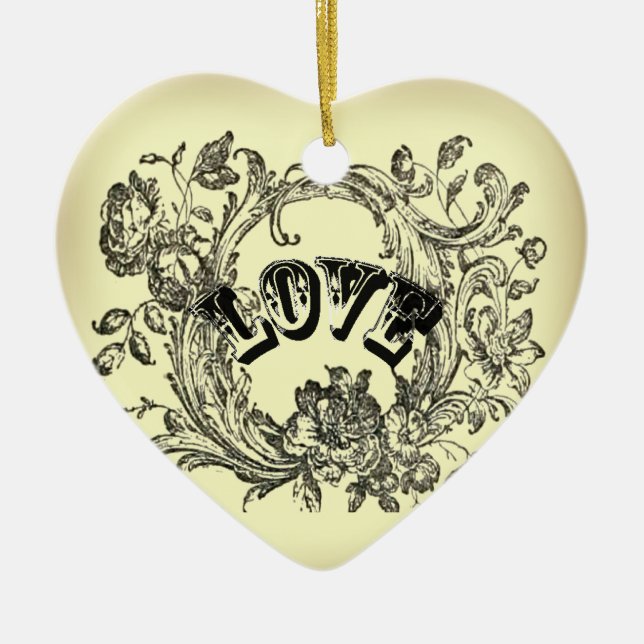 old fashion yellow flourish swirls victorian ceramic ornament (Front)