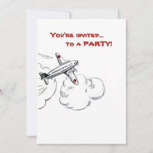 Old Fashioned Airplane Drawing Invitation