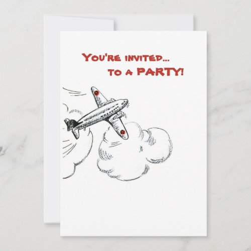 Old Fashioned Airplane Drawing Invitation