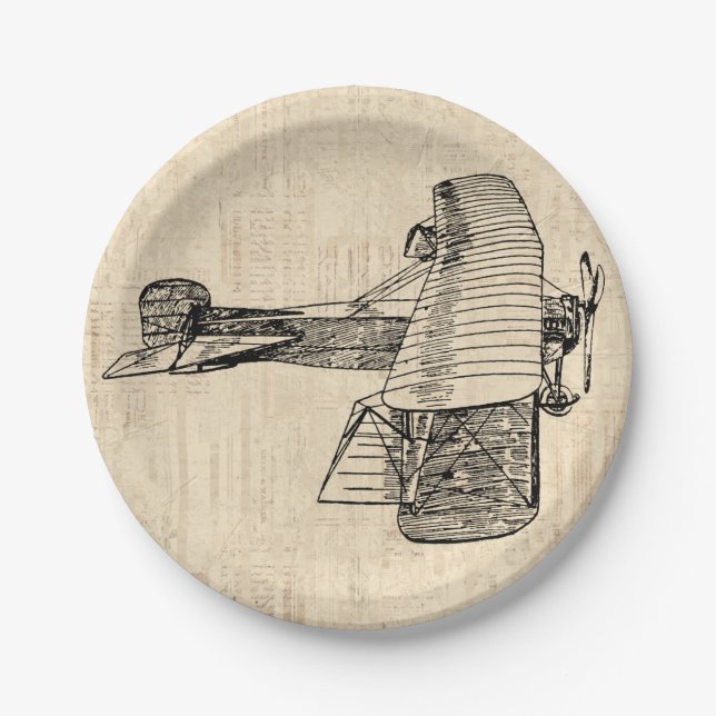Old Fashioned Airplane Paper Plates (Front)
