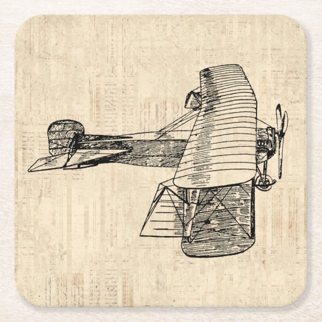Old Fashioned Airplane Square Paper Coaster (Front)