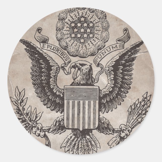 Old Fashioned American Coat of Arms Classic Round Sticker (Front)