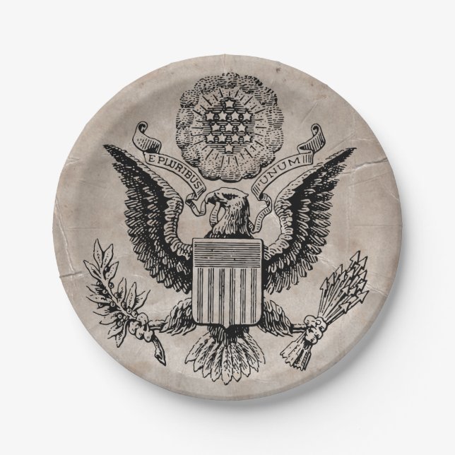 Old Fashioned American Coat of Arms Paper Plates (Front)