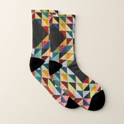 Old Fashioned Americana Folk Art Vintage Quilt Socks