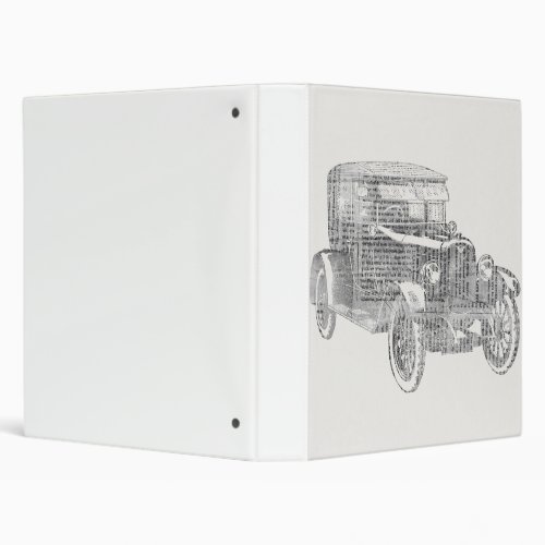 Old Fashioned Antique Car Newspaper Text Art 3 Ring Binder