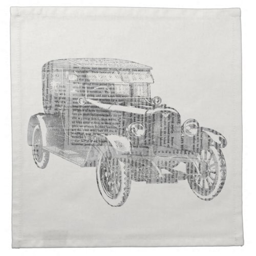 Old Fashioned Antique Car Newspaper Text Art Cloth Napkin