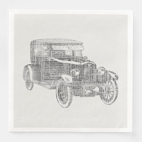 Old Fashioned Antique Car Newspaper Text Art Paper Dinner Napkins