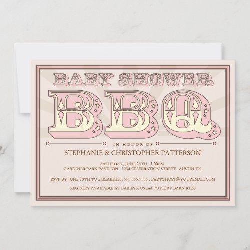 Old Fashioned Baby Shower BBQ in Pink Invitation