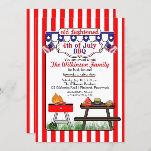 Old Fashioned Backyard BBQ 4th of July Party Invitation