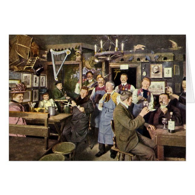 Old Fashioned Bar with People Celebrating, a Party Cards (Front Horizontal)