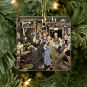Old Fashioned Bar with People Celebrating, a Party Ceramic Ornament