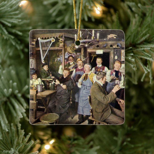 Old Fashioned Bar with People Celebrating, a Party Ceramic Ornament (Tree)