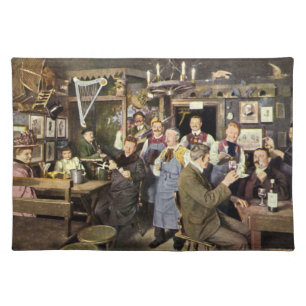 Old Fashioned Bar with People Celebrating, a Party Cloth Placemat