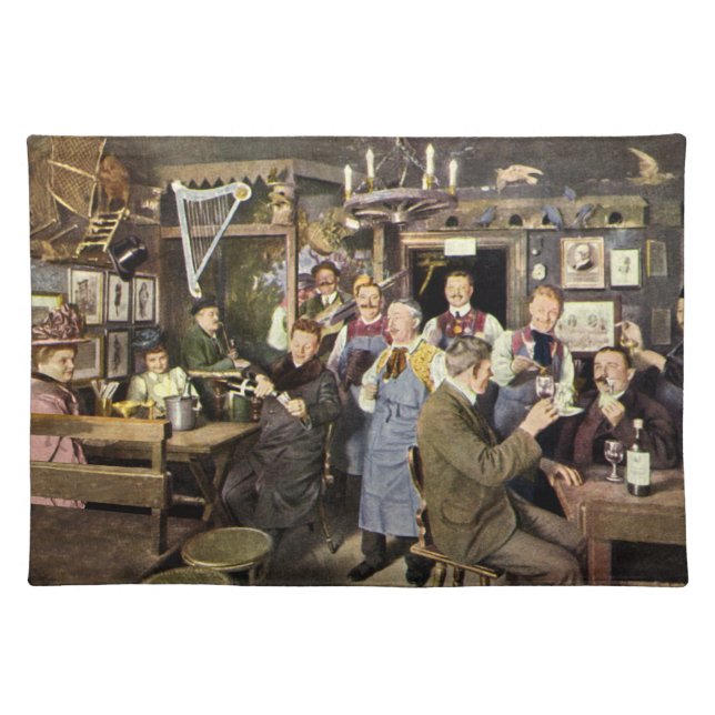 Old Fashioned Bar with People Celebrating, a Party Cloth Placemat (Front)