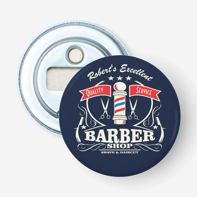Old Fashioned Barber Shop Pole Monogram Bottle Opener (Front)