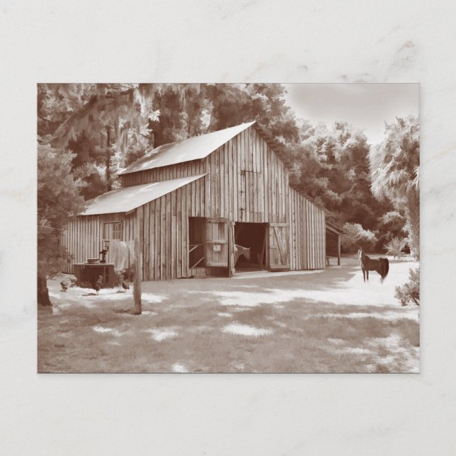 Old Fashioned Barn Postcard in Sepia (Front)
