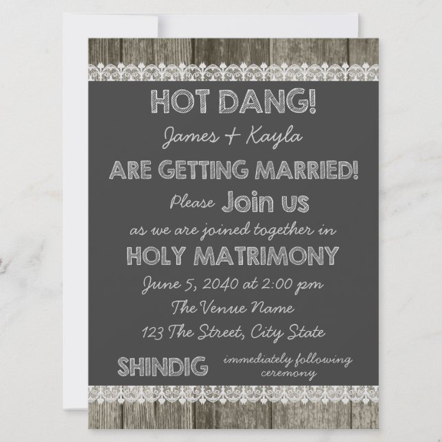Old Fashioned Barn Wood Chalkboard Country Wedding Invitation (Front)
