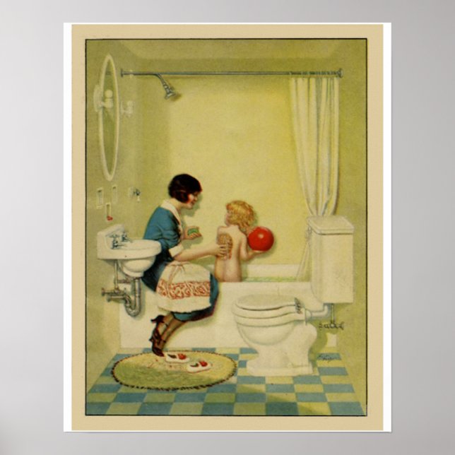 Old Fashioned Bathroom Scene Poster (Front)