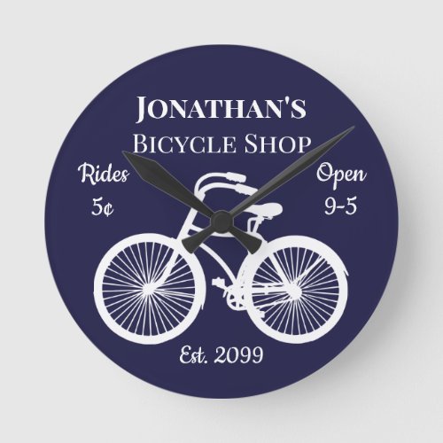 Old Fashioned Bicycle Shop Rides 5 Round Clock