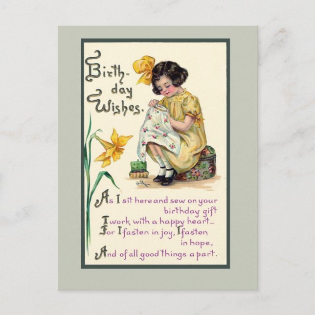 Old-Fashioned Birthday Wishes vinrage card (Front)