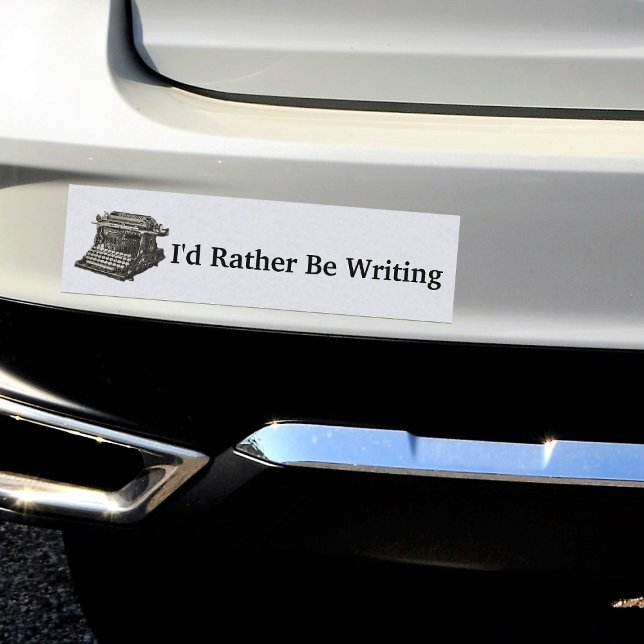 Old Fashioned Black Typewriter for Writers Bumper Sticker (Vintage Black manual typewriter on grey car bumper sticker I'd Rather Be Writing Text.)