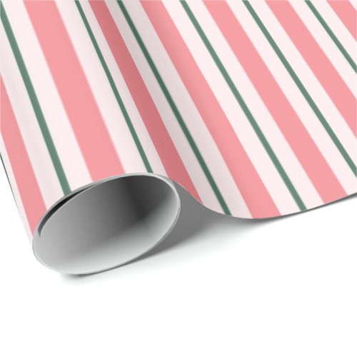Old Fashioned Blush Pink and Green Stripe Pattern Wrapping Paper