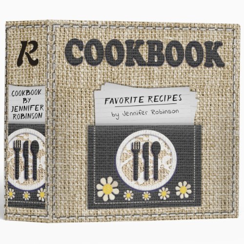 Old Fashioned Burlap Look Cookbook for Recipes 3 Ring Binder