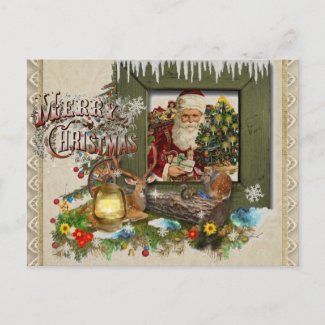 Old Fashioned Cabin Window Christmas Postcard