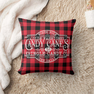 Old Fashioned Candy Canes Buffalo Check  Throw Pillow