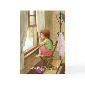 Old-fashioned card, home, girl, get well, sympathy card