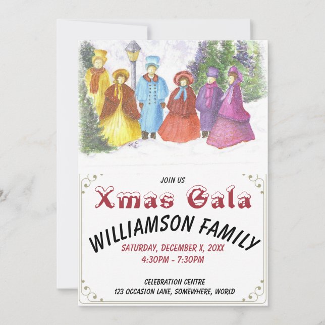 OLD FASHIONED CAROLERS XMAS GALA PARTY INVITATION (Front)