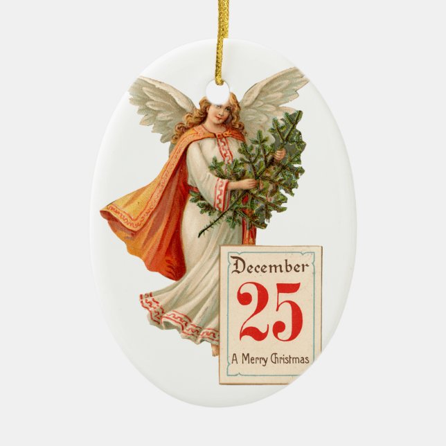 Old-fashioned Christmas, Angel Ceramic Ornament (Front)