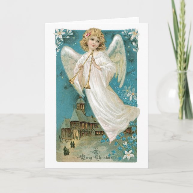 Old Fashioned Christmas Angel Holiday Card (Front)