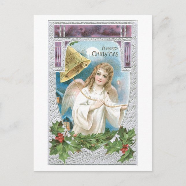 Old-fashioned Christmas, Angel Holiday Postcard (Front)