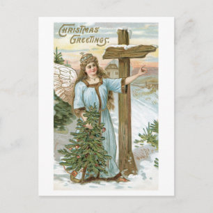 Old-fashioned Christmas, Angel Holiday Postcard
