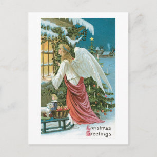 Old-fashioned Christmas, Angel Holiday Postcard