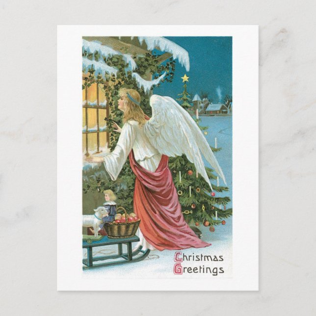 Old-fashioned Christmas, Angel Holiday Postcard (Front)