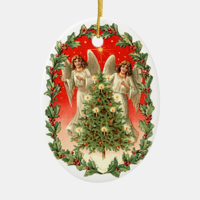 Old-fashioned Christmas, Angels Ceramic Ornament (Front)