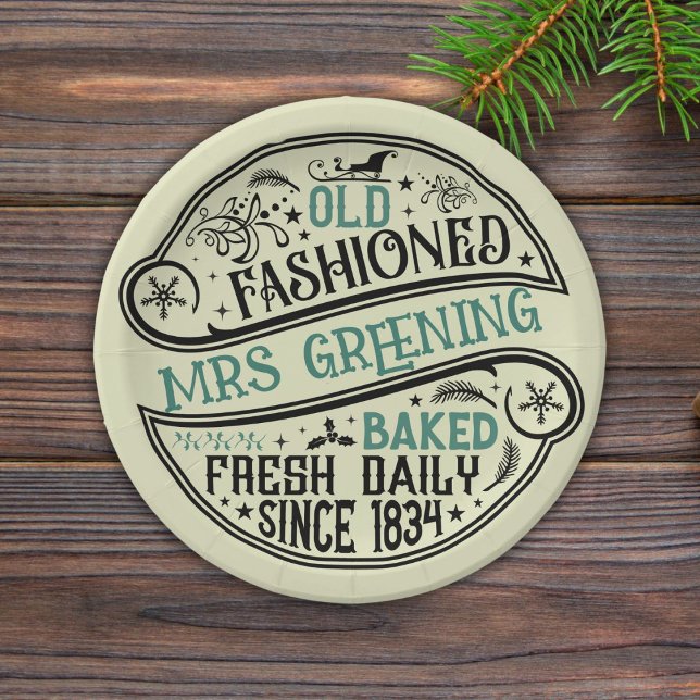 Old-Fashioned Christmas Bakery Santa Cookie Paper Plates (Creator Uploaded)