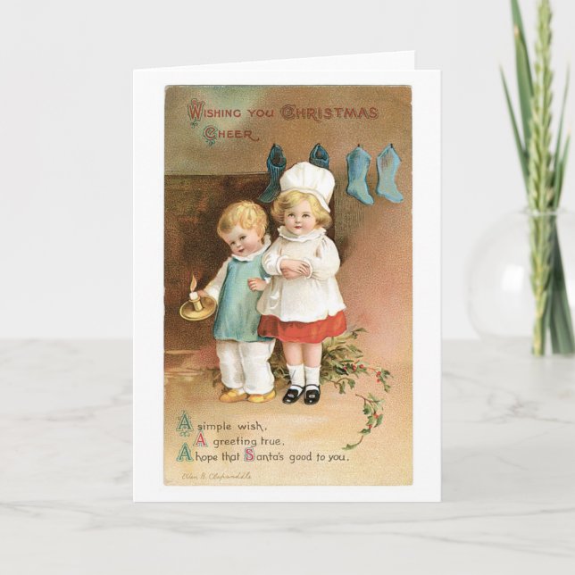 Old-fashioned Christmas, Boy & Girl Holiday Card (Front)