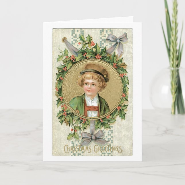 Old-fashioned Christmas, Boy Holiday Card (Front)