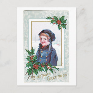 Old-fashioned Christmas, Boy Holiday Postcard