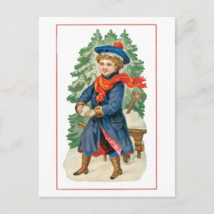 Old-fashioned Christmas, Boy Holiday Postcard