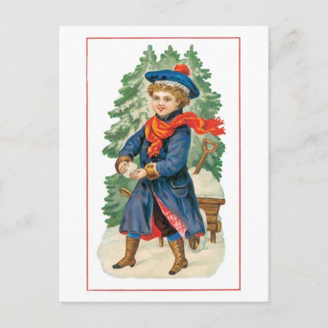 Old-fashioned Christmas, Boy Holiday Postcard (Front)