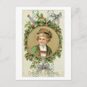 Old-fashioned Christmas, Boy Holiday Postcard