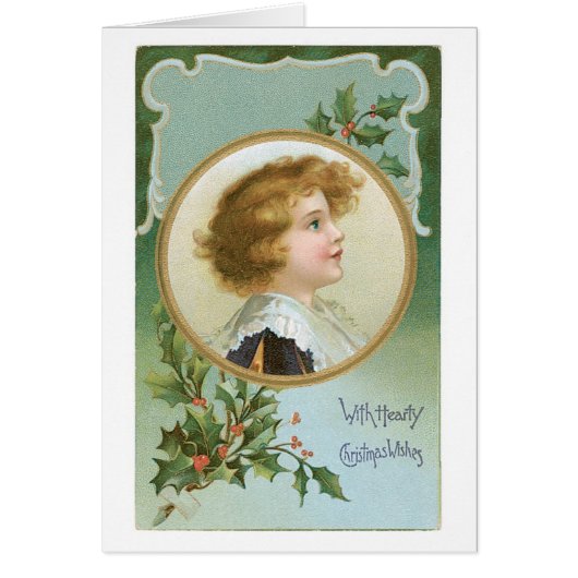 Old-fashioned Christmas, Boy, Holly Cards (Front)