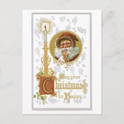 Old_fashioned Christmas Candle Holiday Postcard