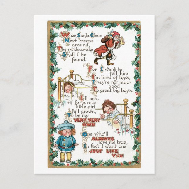 Old-fashioned Christmas, Cartoon Holiday Postcard (Front)
