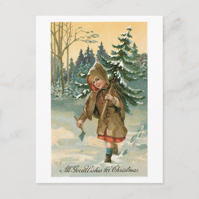 Old-fashioned Christmas, Christmas tree Holiday Postcard (Front)